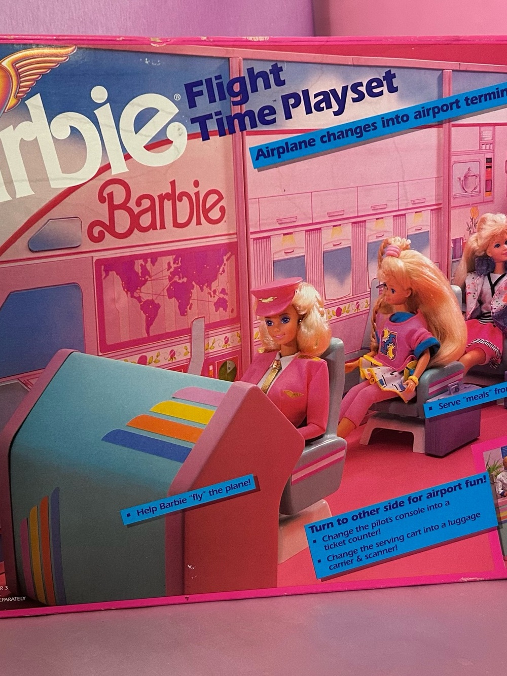 New Barbie Pink & Blue Flight Time Playset with Pilot and Passengers